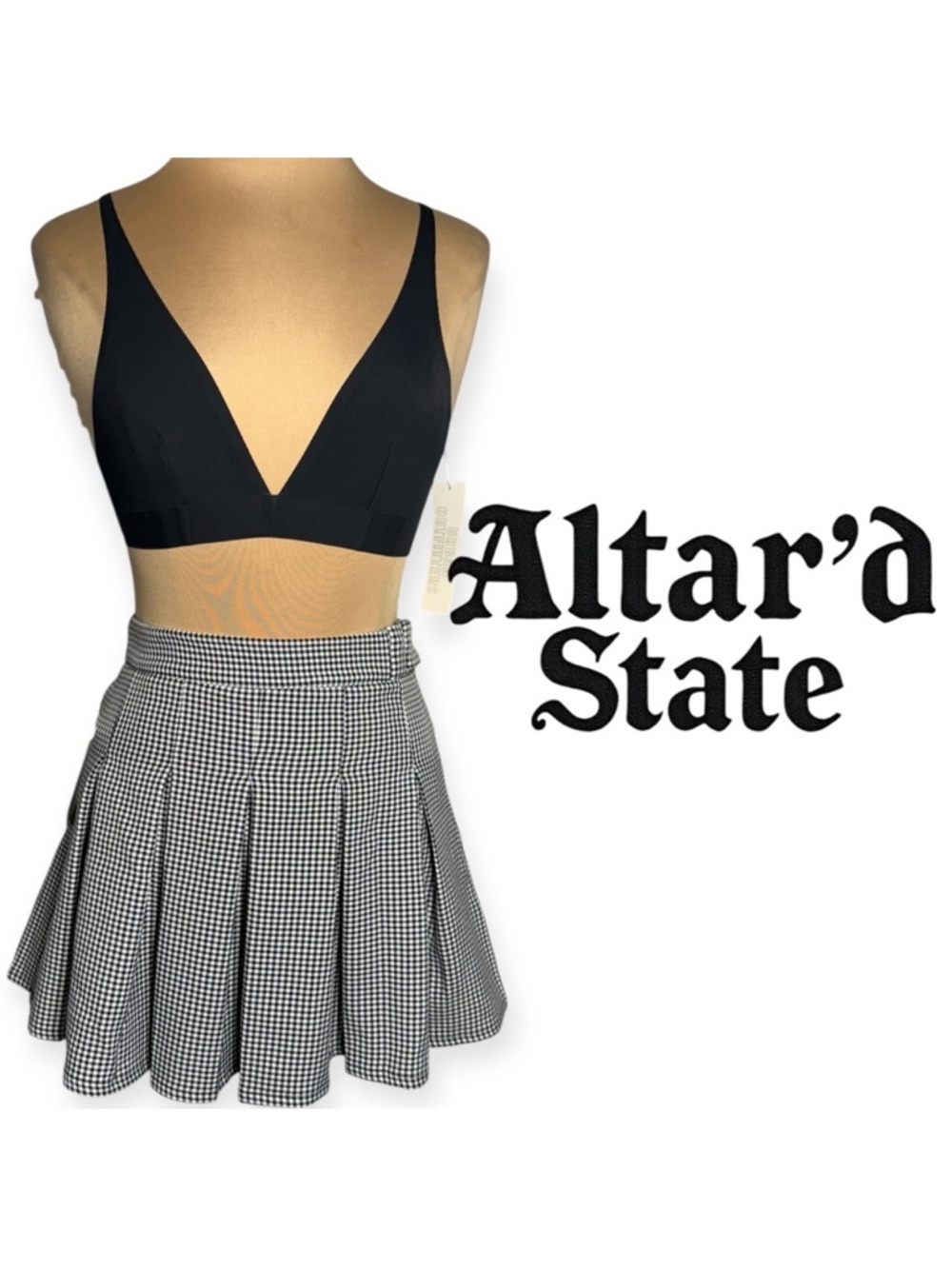 Altar’d State black and white check y2k school girl grunge kidcore mini skirt M
